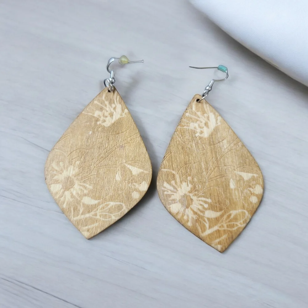Pair of Floral wooden earrings